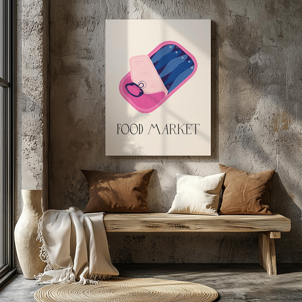 Quirky Sardine Tin Food Market - Framed Canvas Wall Art Print | House Prints