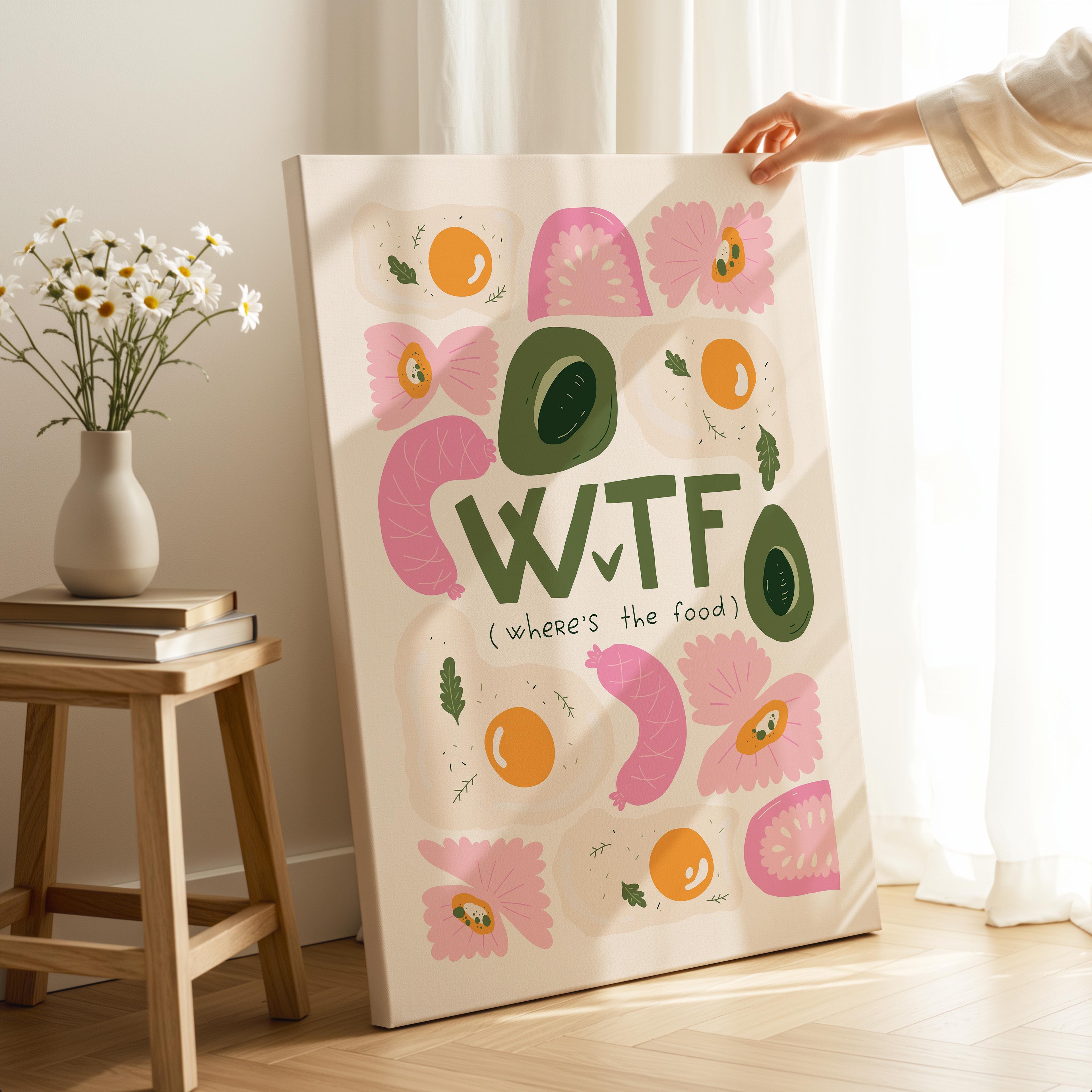 Where's The Food WTF Funny Kitchen Quote - Framed Canvas Wall Art Print | House Prints