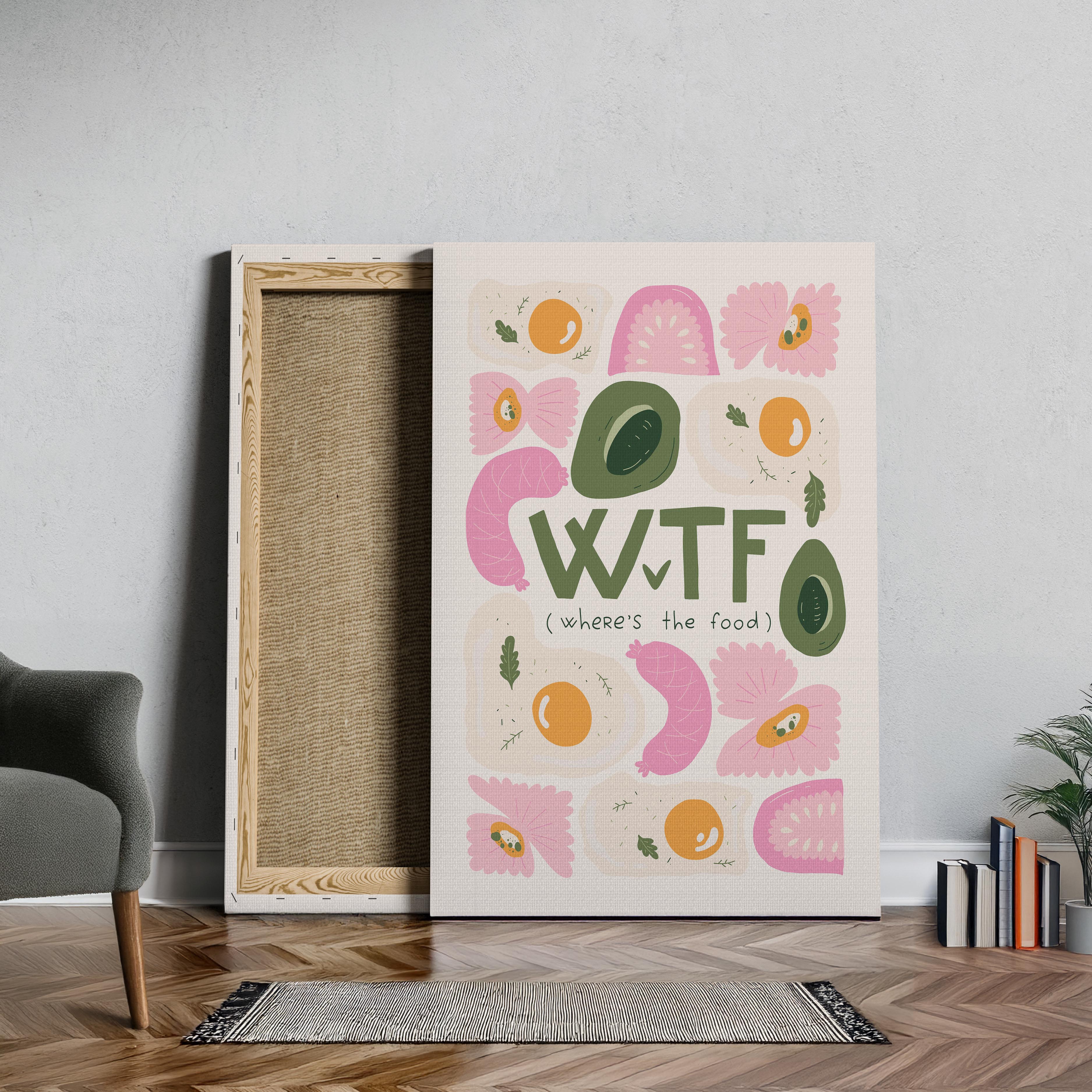 Where's The Food WTF Funny Kitchen Quote - Framed Canvas Wall Art Print | House Prints