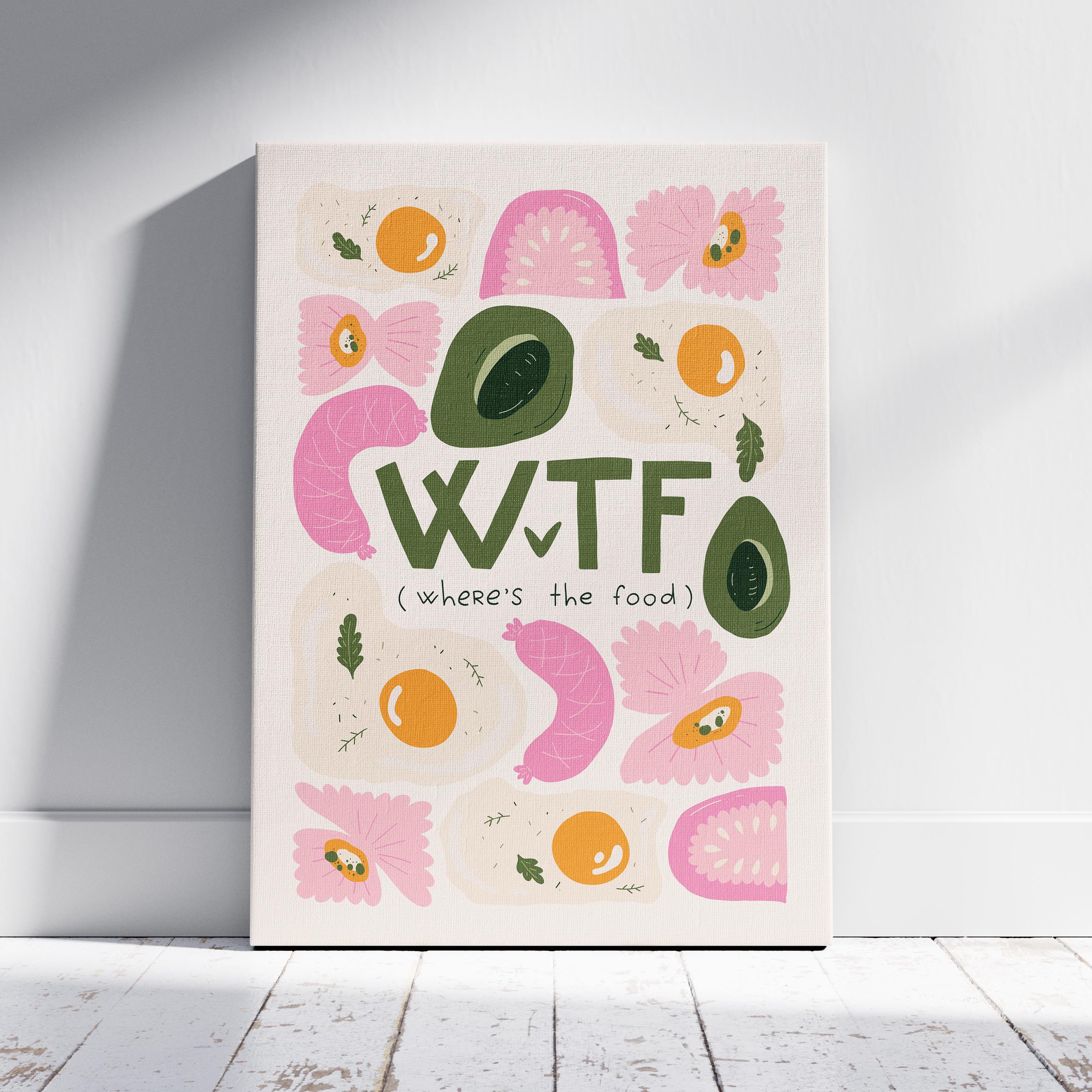 Where's The Food WTF Funny Kitchen Quote - Framed Canvas Wall Art Print | House Prints