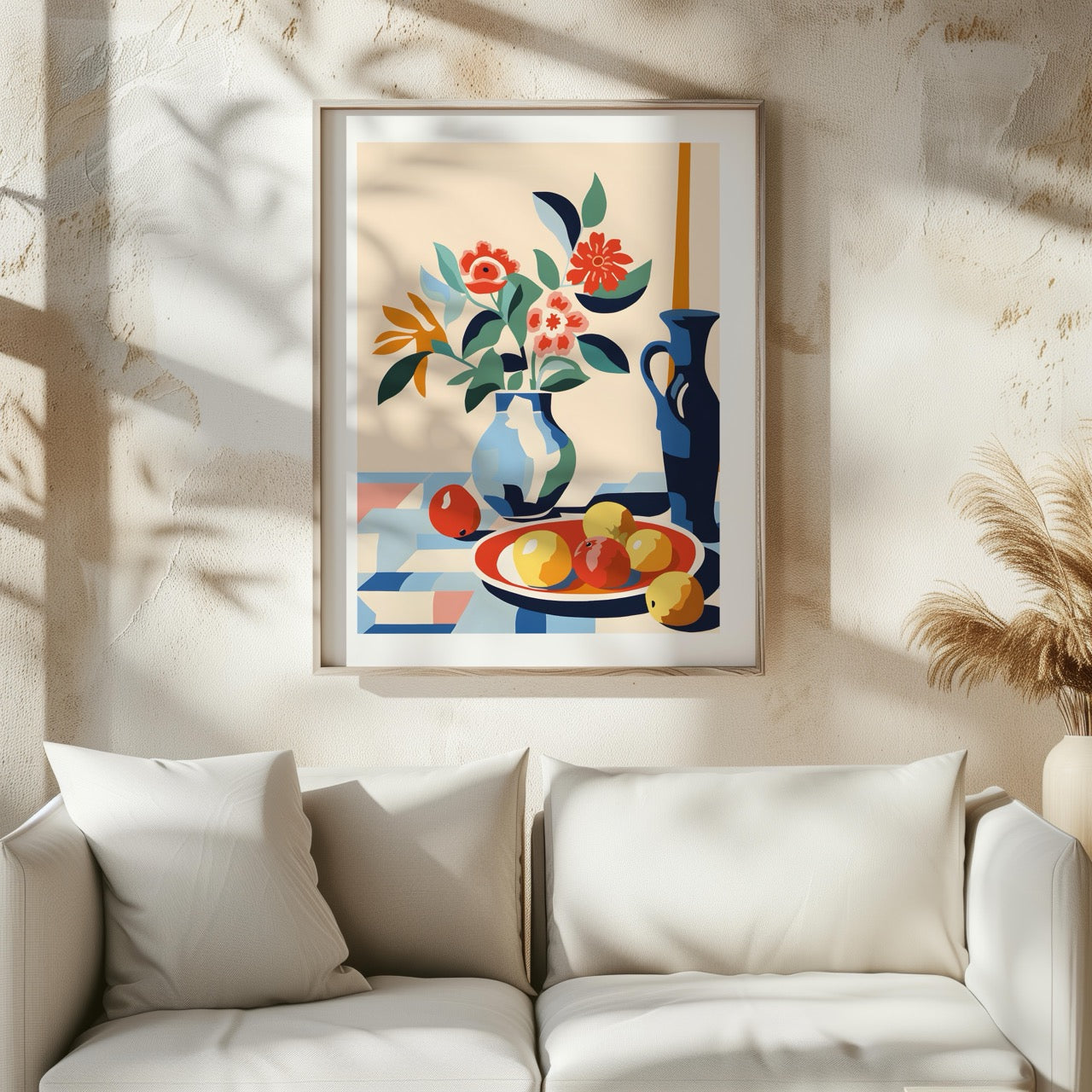 Vibrant Florals and Citrus in Blue Vase - Rolled Poster Wall Art Print | House Prints