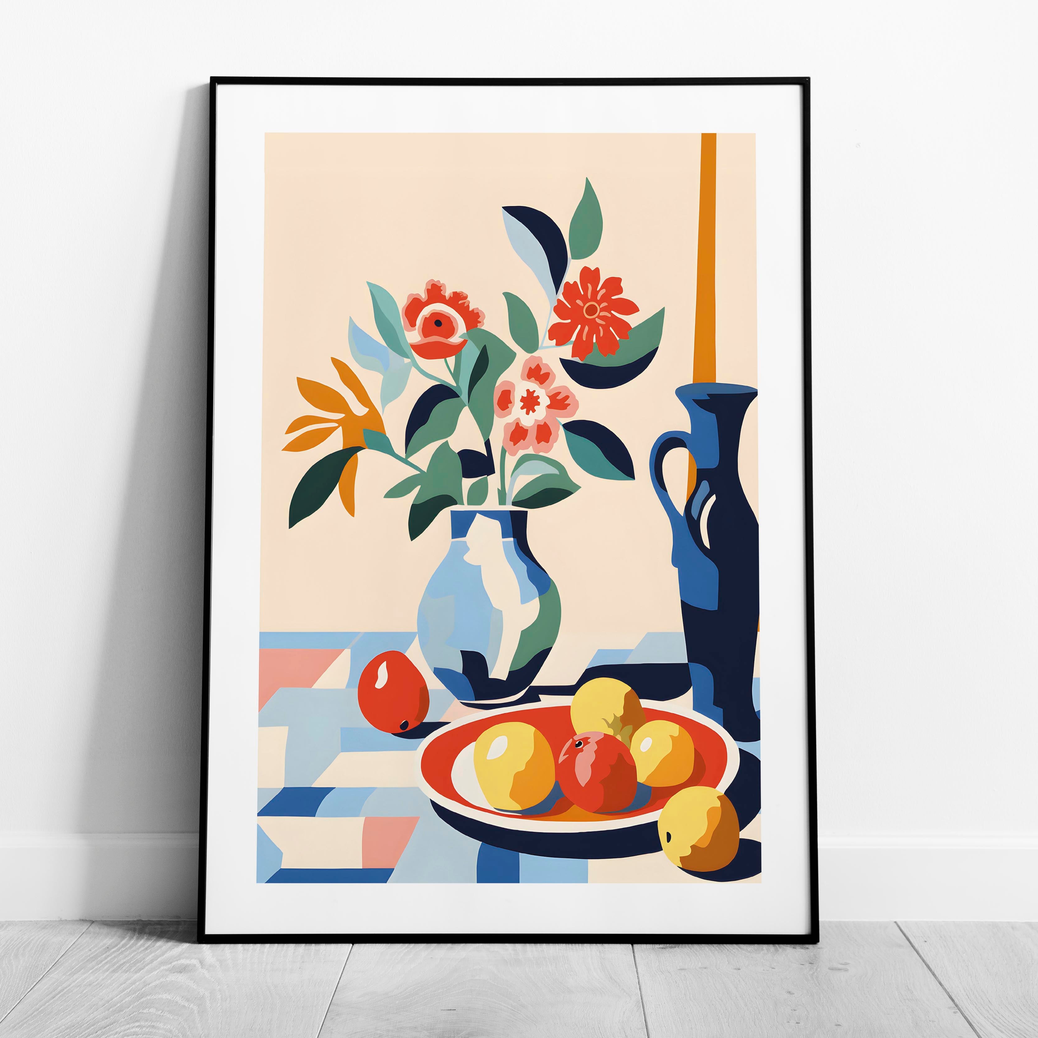 Vibrant Florals and Citrus in Blue Vase - Rolled Poster Wall Art Print | House Prints