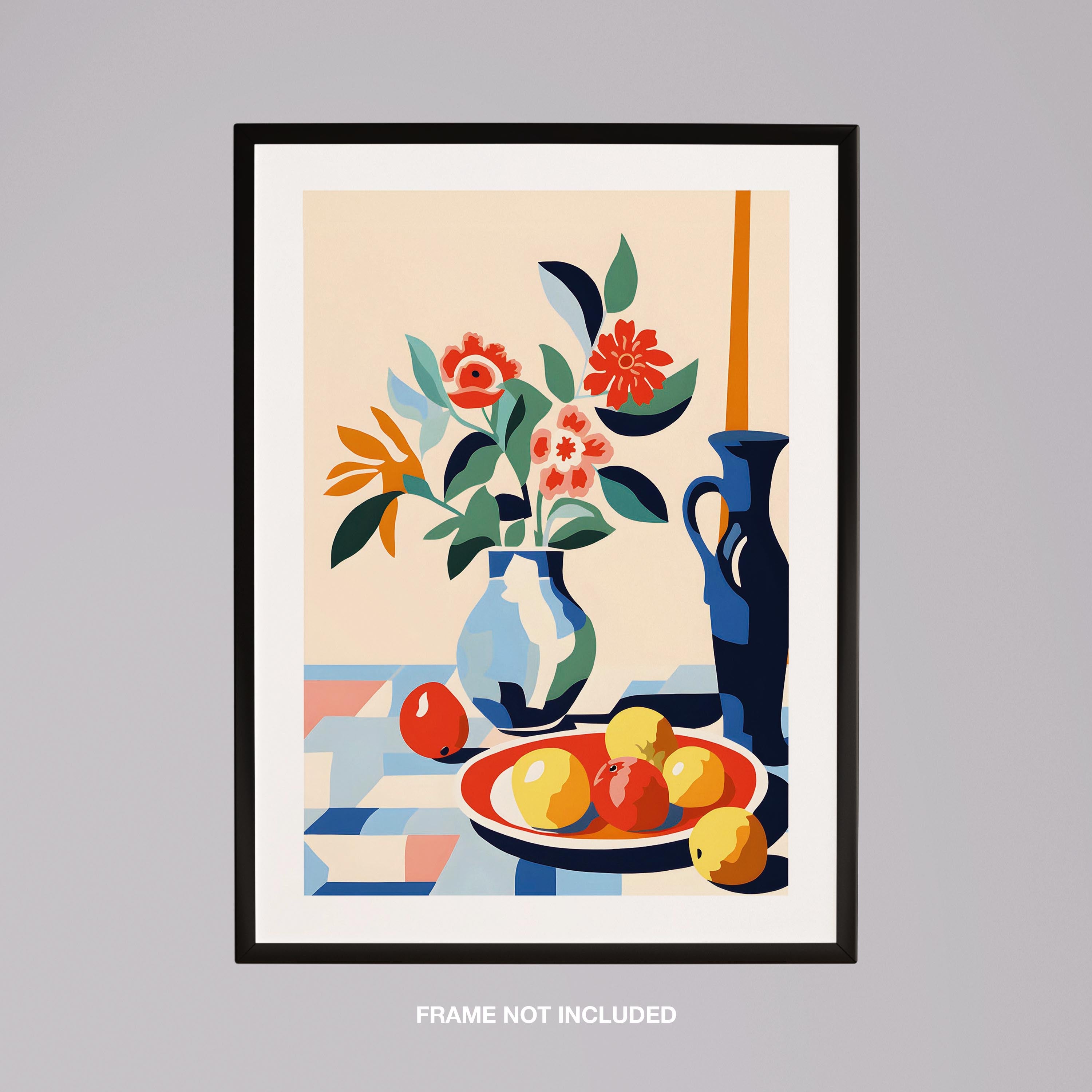 Vibrant Florals and Citrus in Blue Vase - Rolled Poster Wall Art Print | House Prints