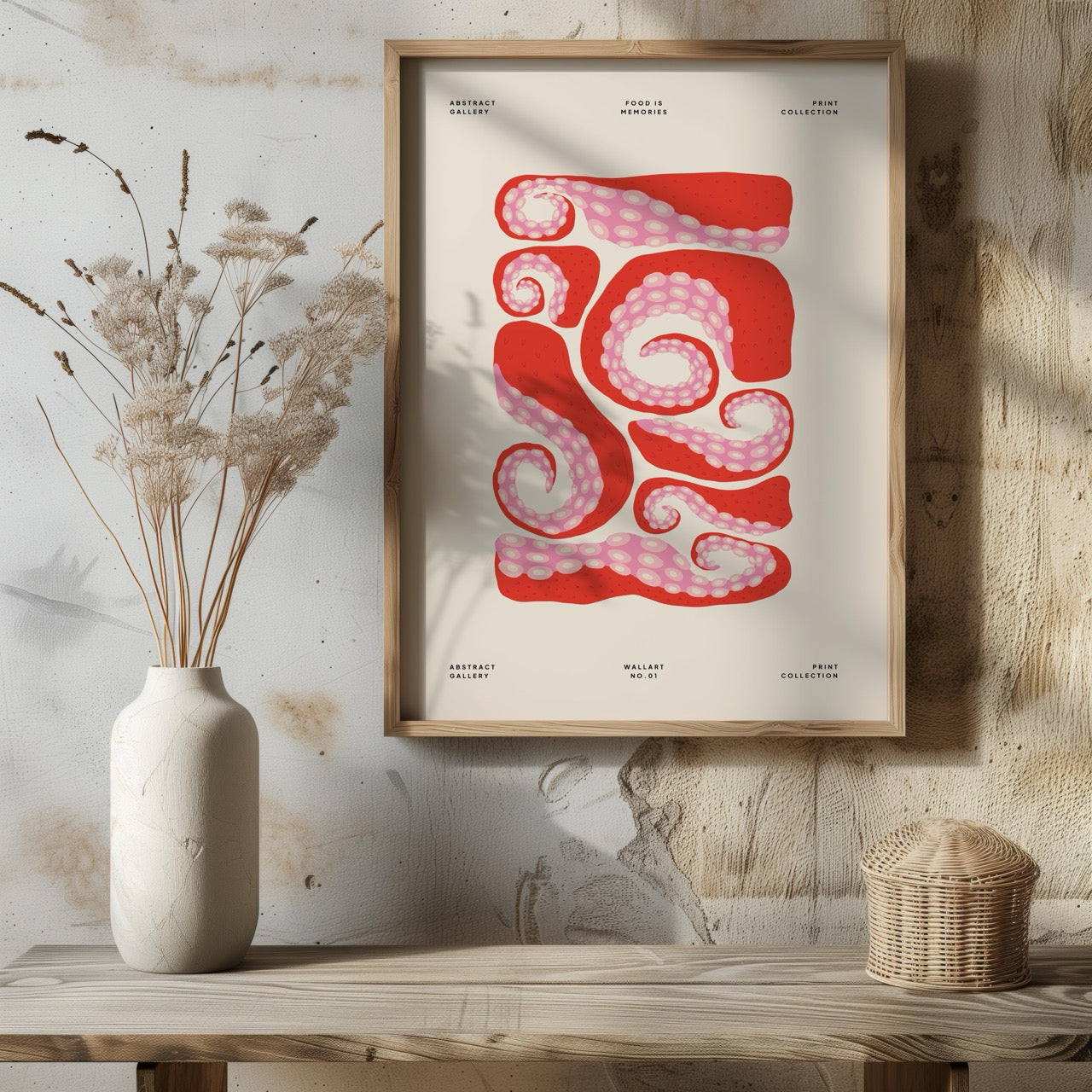Abstract Red Octopus Food Memories - Rolled Poster Wall Art Print | House Prints
