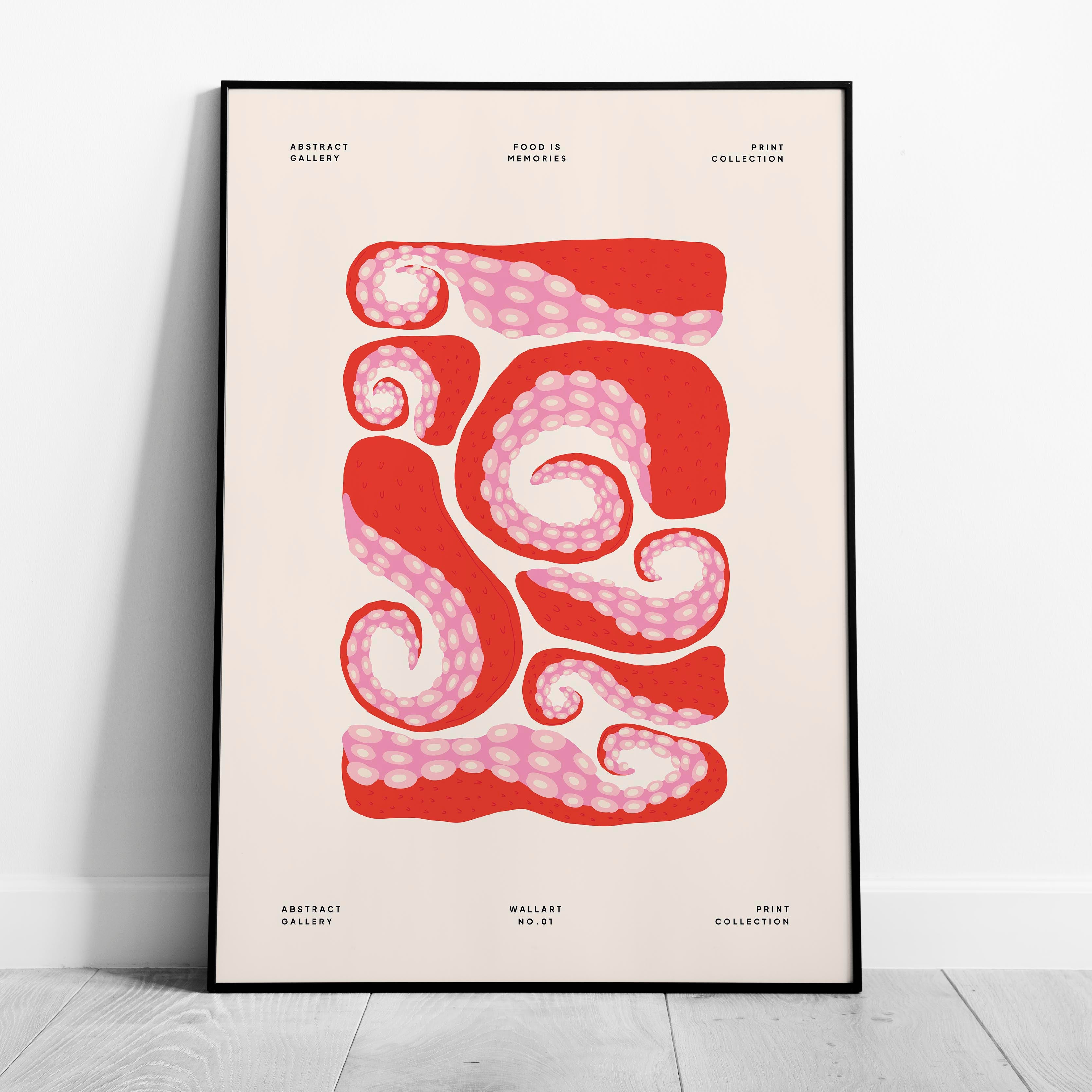 Abstract Red Octopus Food Memories - Rolled Poster Wall Art Print | House Prints