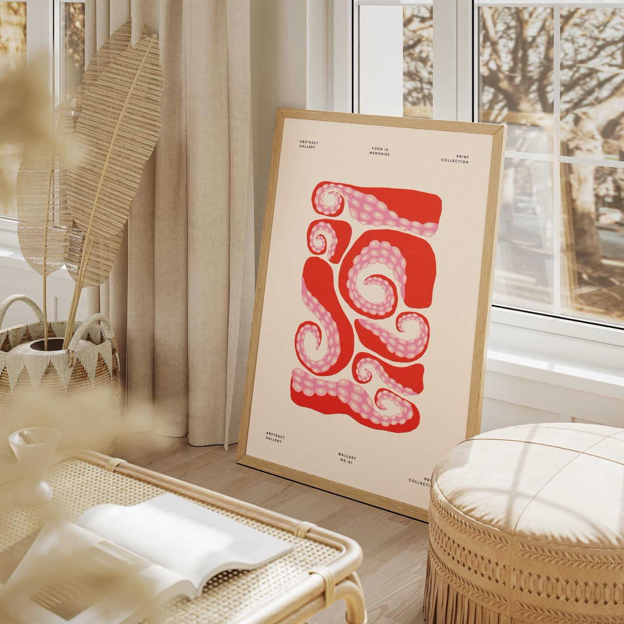 Abstract Red Octopus Food Memories - Rolled Poster Wall Art Print | House Prints