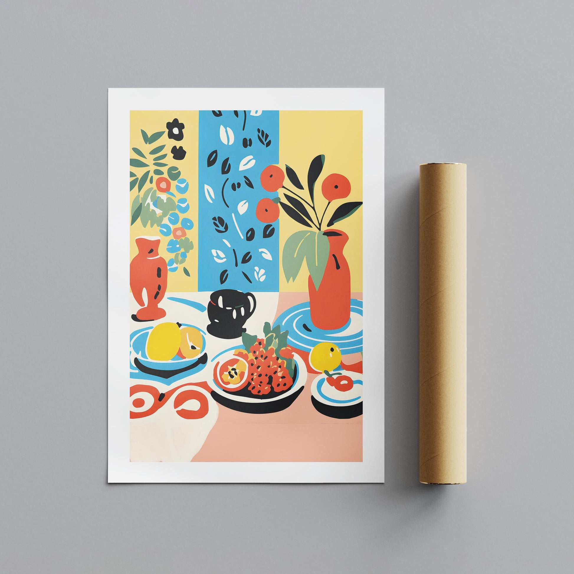 Colourful Table with Fruit Arrangement - Rolled Poster Wall Art Print - House Prints