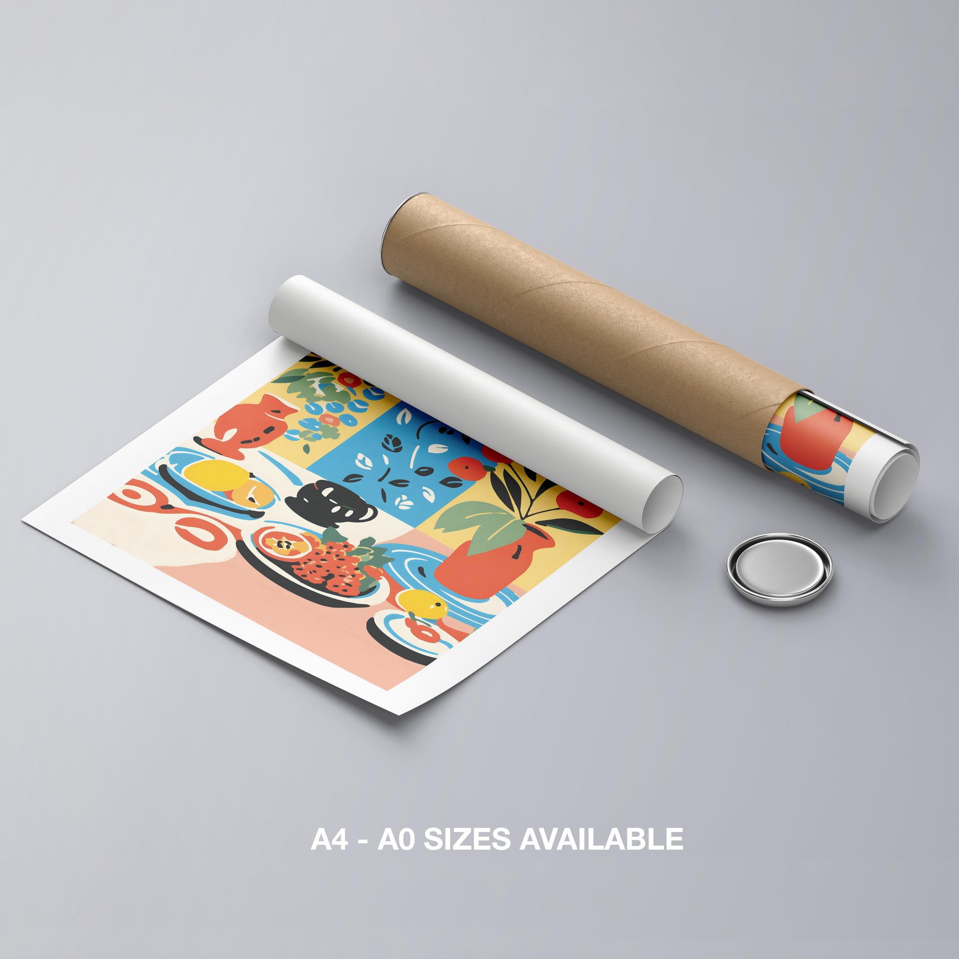 Colourful Table with Fruit Arrangement - Rolled Poster Wall Art Print - House Prints