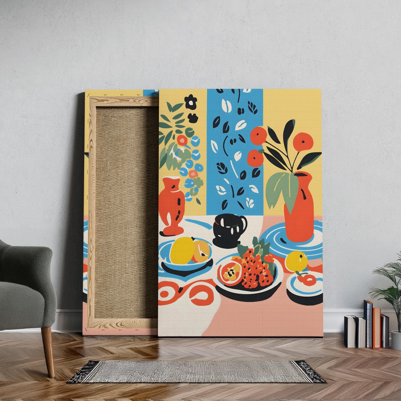 Colourful Table with Fruit Arrangement - Framed Canvas Wall Art Print - House Prints