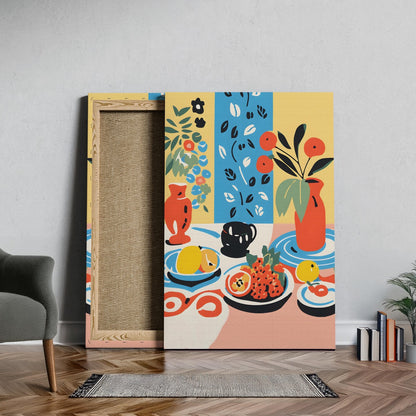 Colourful Table with Fruit Arrangement - Framed Canvas Wall Art Print - House Prints