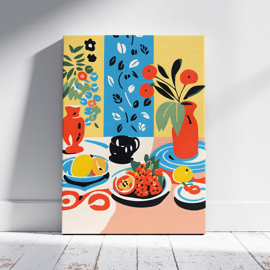 Colourful Table with Fruit Arrangement - Framed Canvas Wall Art Print - House Prints