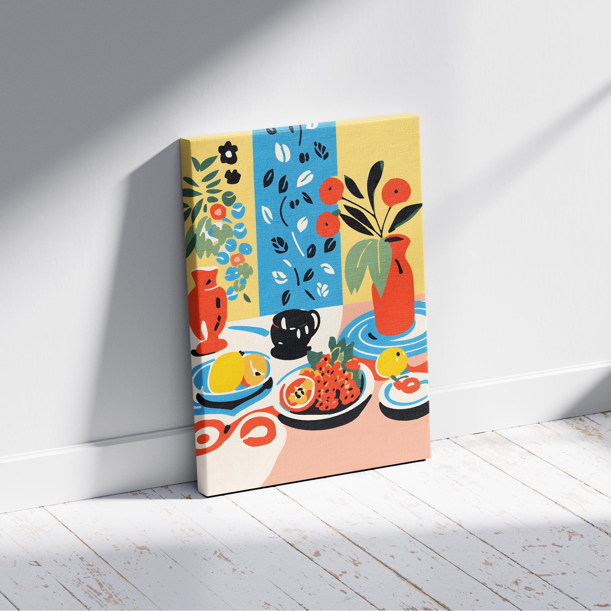 Colourful Table with Fruit Arrangement - Framed Canvas Wall Art Print - House Prints