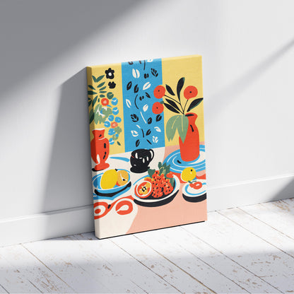 Colourful Table with Fruit Arrangement - Framed Canvas Wall Art Print - House Prints
