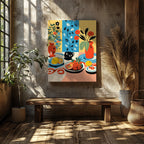 Colourful Table with Fruit Arrangement - Framed Canvas Wall Art Print | House Prints