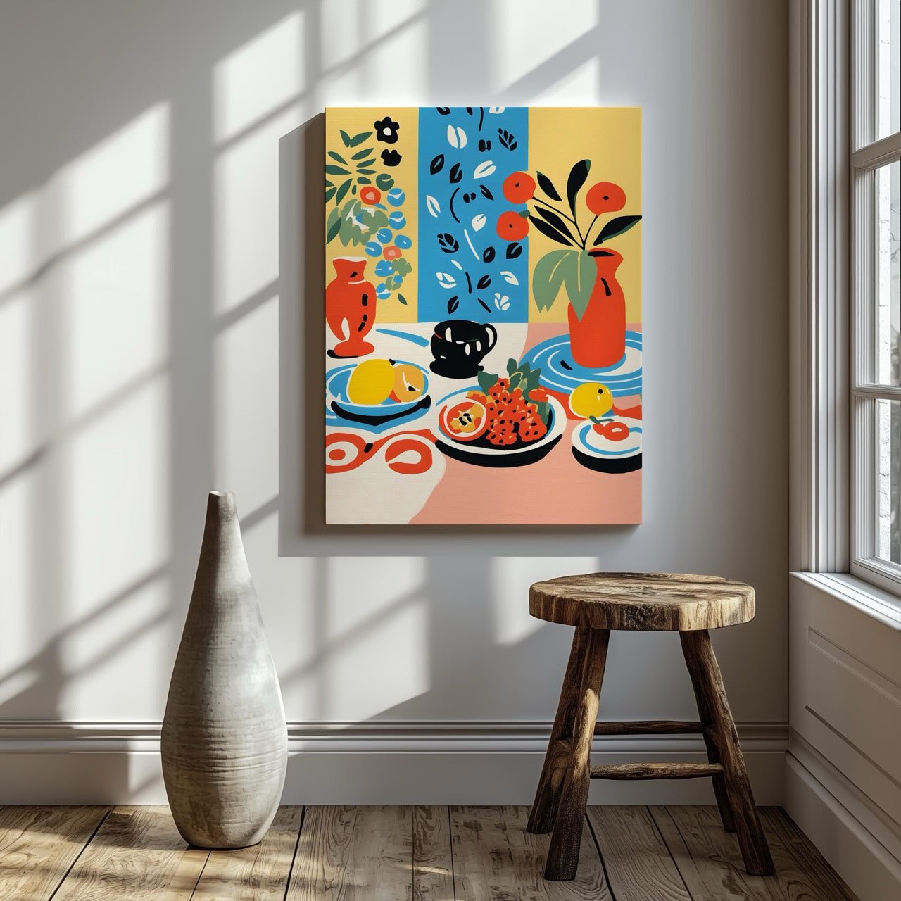 Colourful Table with Fruit Arrangement - Framed Canvas Wall Art Print | House Prints