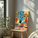 Colourful Table with Fruit Arrangement - Framed Canvas Wall Art Print | House Prints