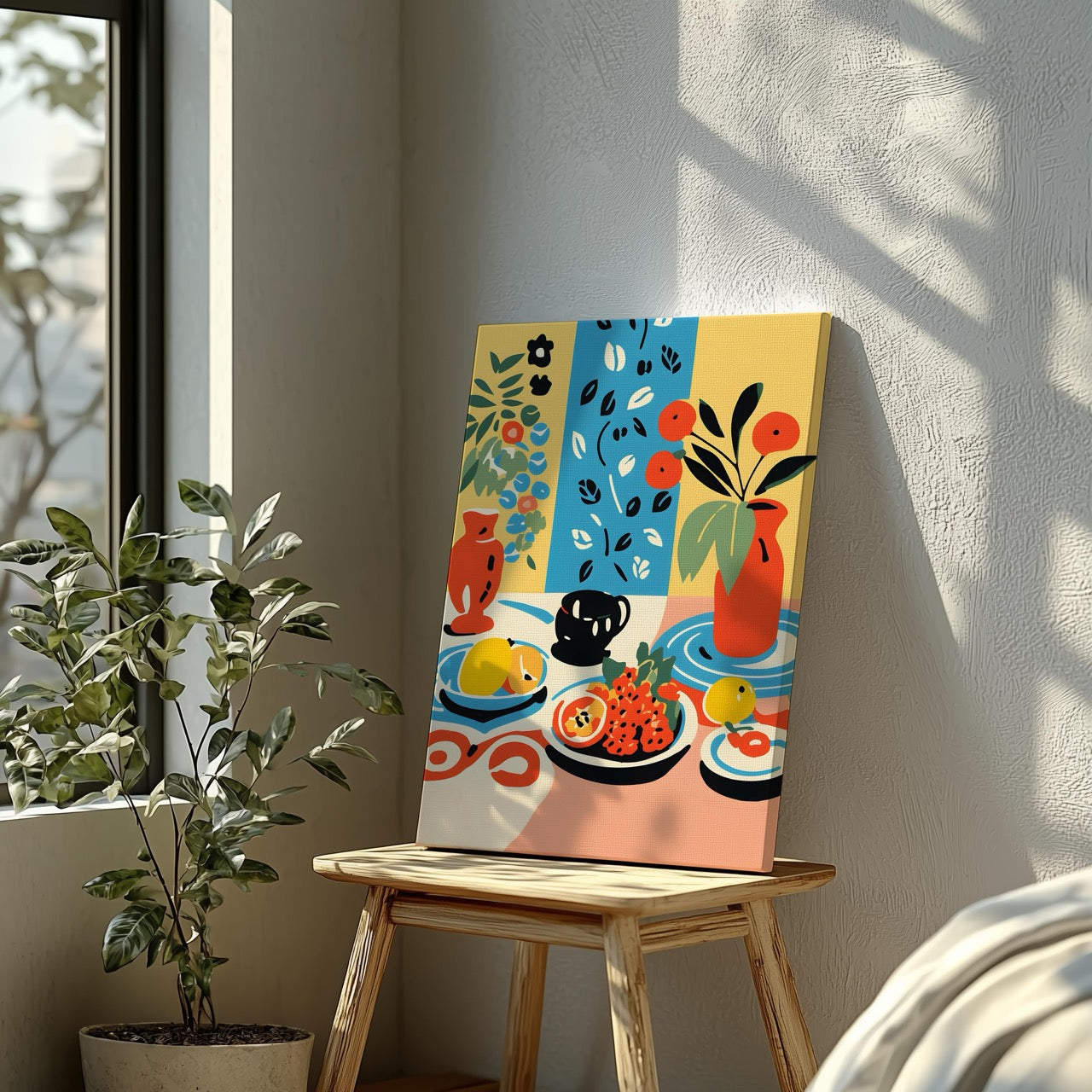 Colourful Table with Fruit Arrangement - Framed Canvas Wall Art Print | House Prints