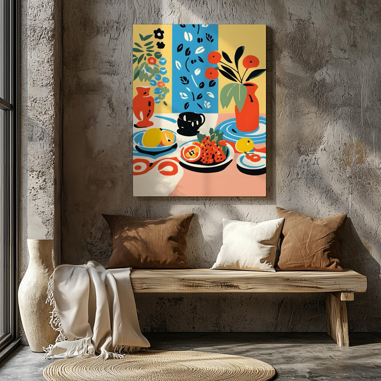 Colourful Table with Fruit Arrangement - Framed Canvas Wall Art Print - House Prints