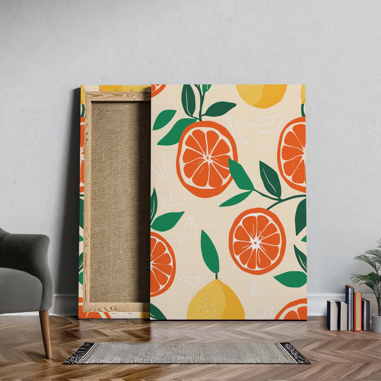 Fresh Citrus Patterned Delight - Framed Canvas Wall Art Print | House Prints