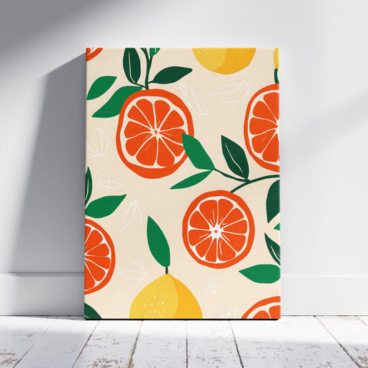 Fresh Citrus Patterned Delight - Framed Canvas Wall Art Print - House Prints
