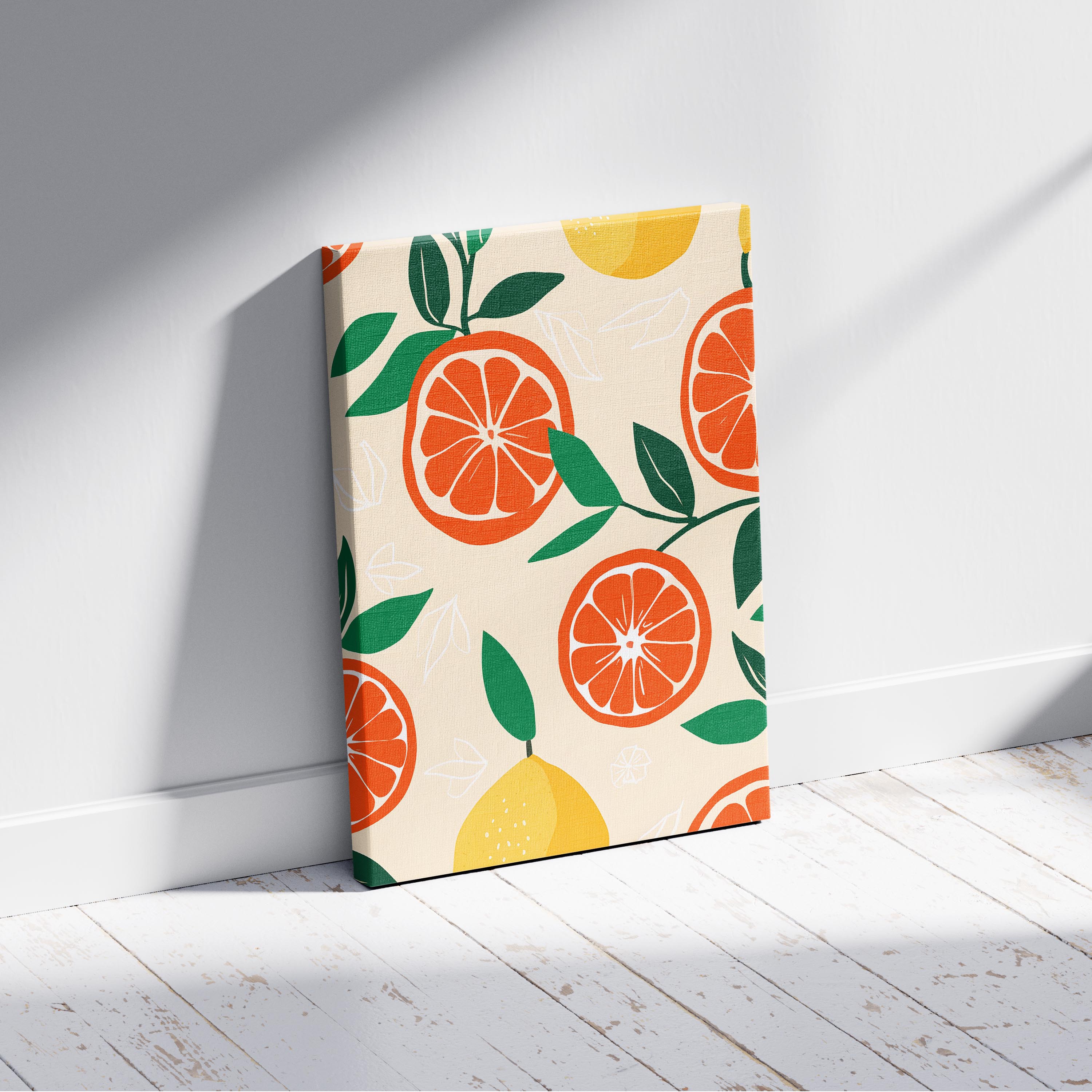 Fresh Citrus Patterned Delight - Framed Canvas Wall Art Print | House Prints