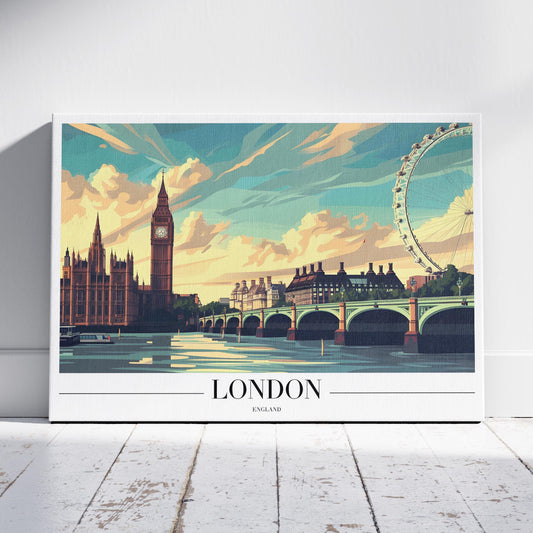 Classic London England City World Travel - Framed Canvas Wall Art Print - House Prints