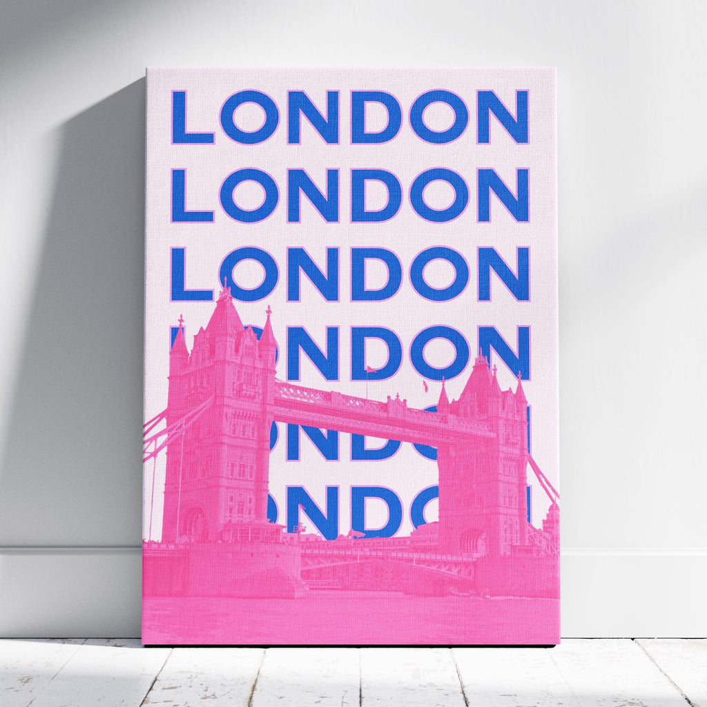 Pink London UK City World Travel Art - Framed Canvas Wall Art Print