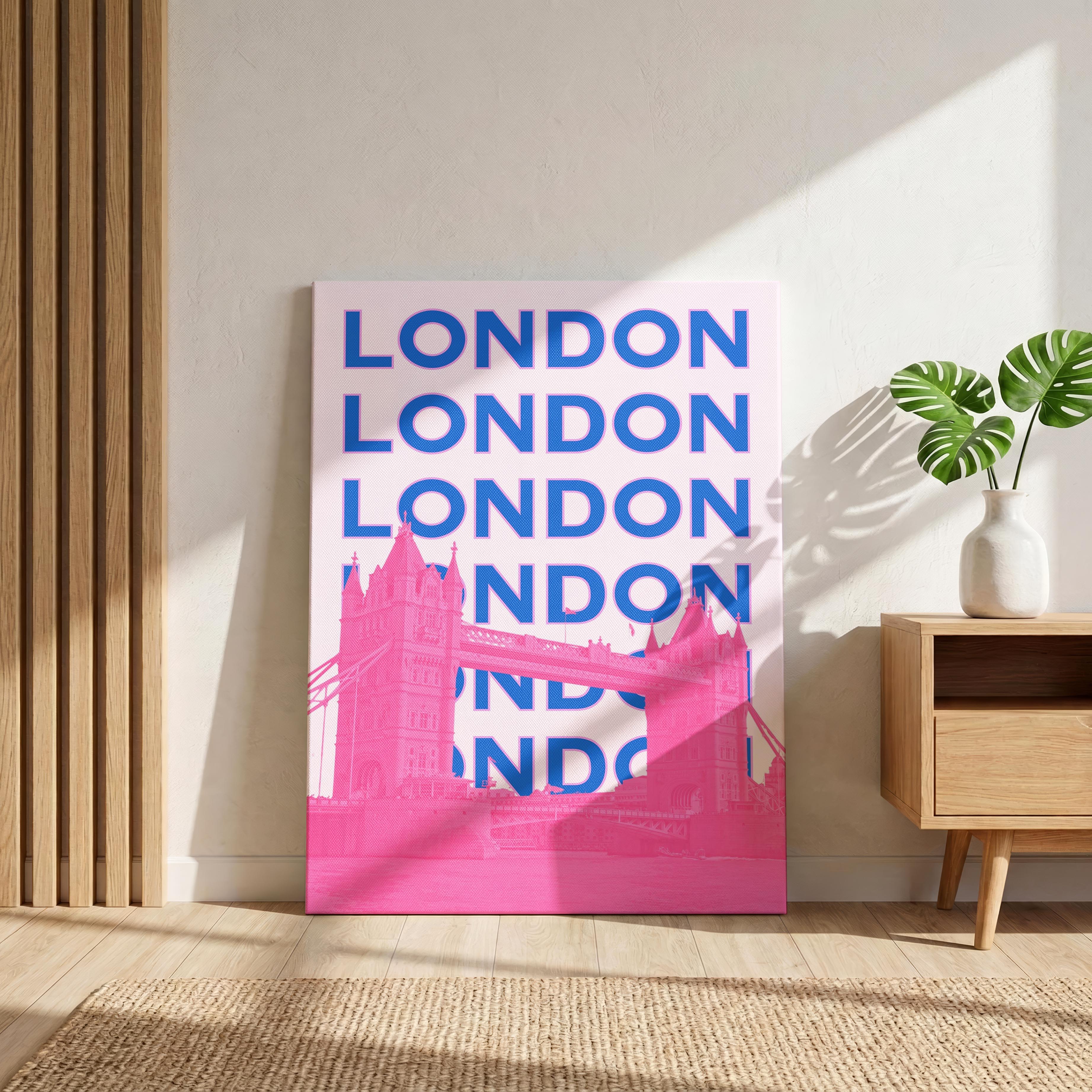 Pink London UK City World Travel Art - Framed Canvas Wall Art Print