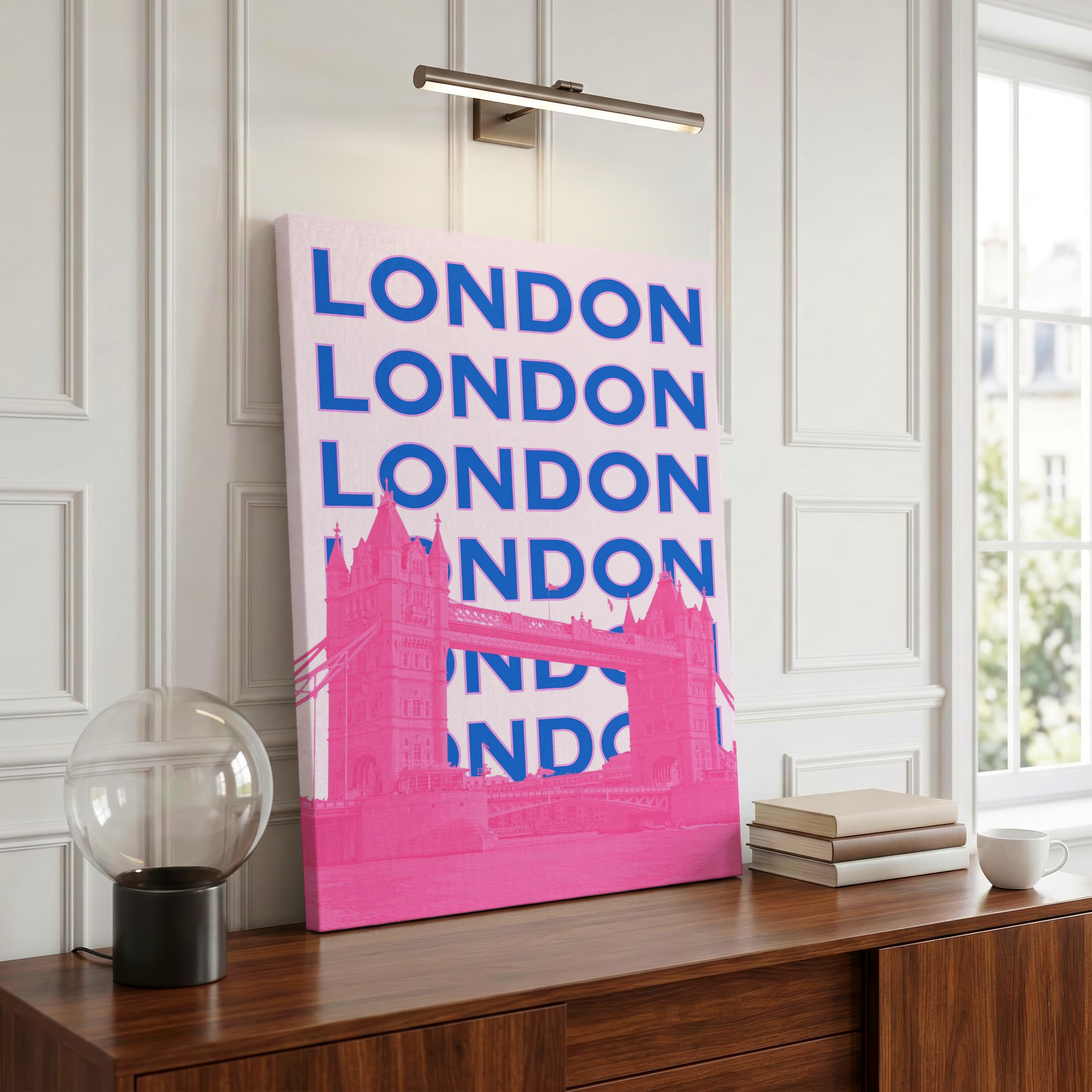 Pink London UK City World Travel Art - Framed Canvas Wall Art Print