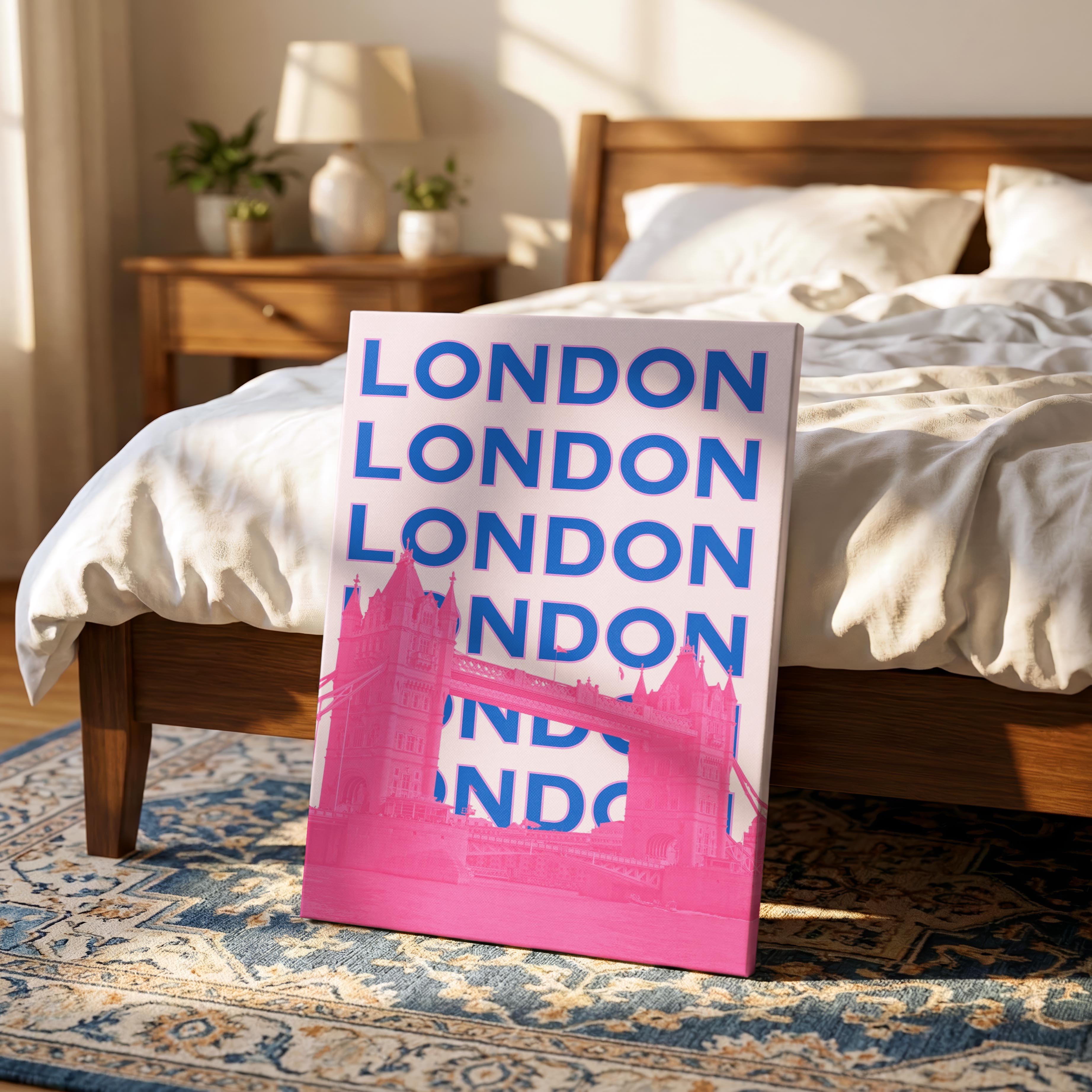 Pink London UK City World Travel Art - Framed Canvas Wall Art Print
