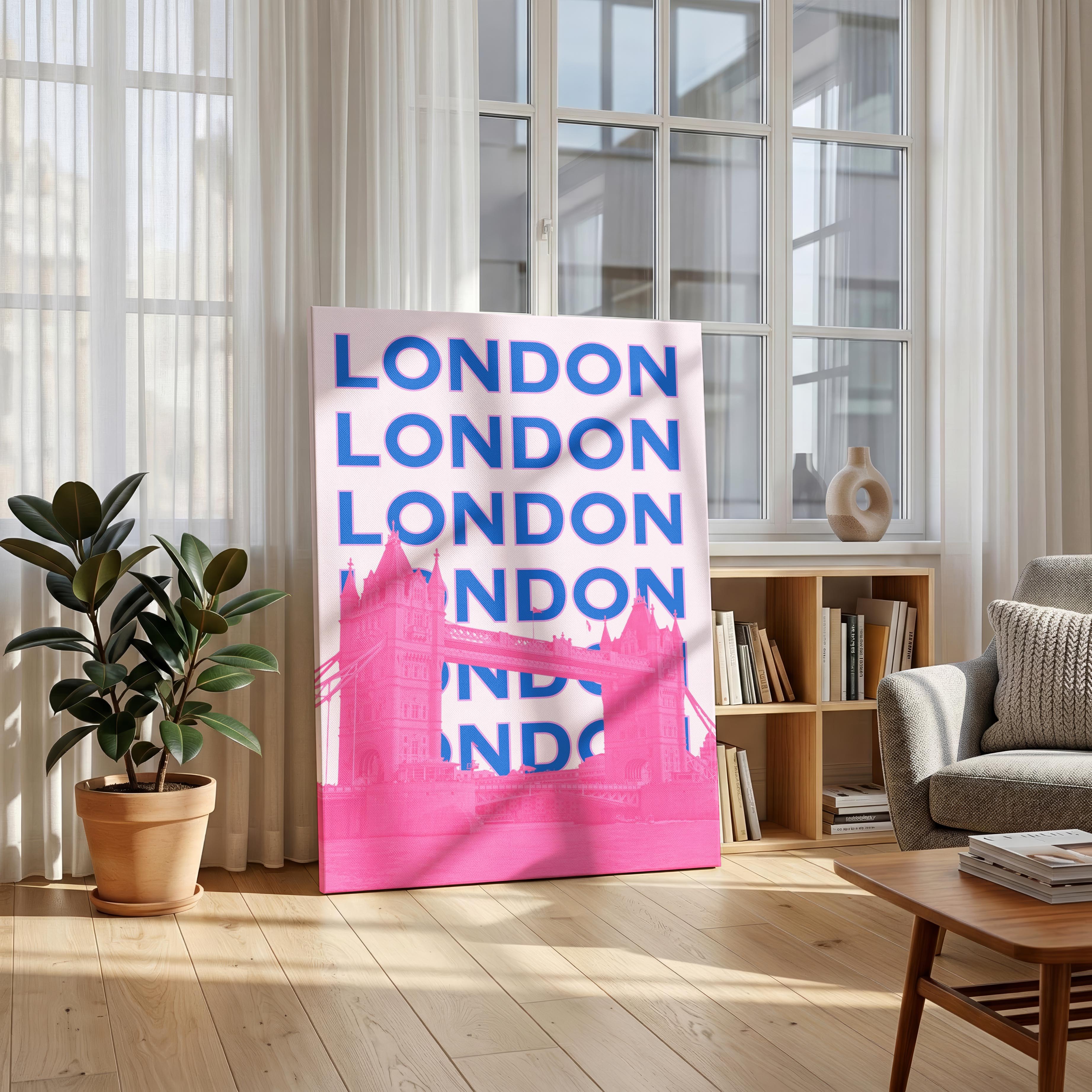 Pink London UK City World Travel Art - Framed Canvas Wall Art Print