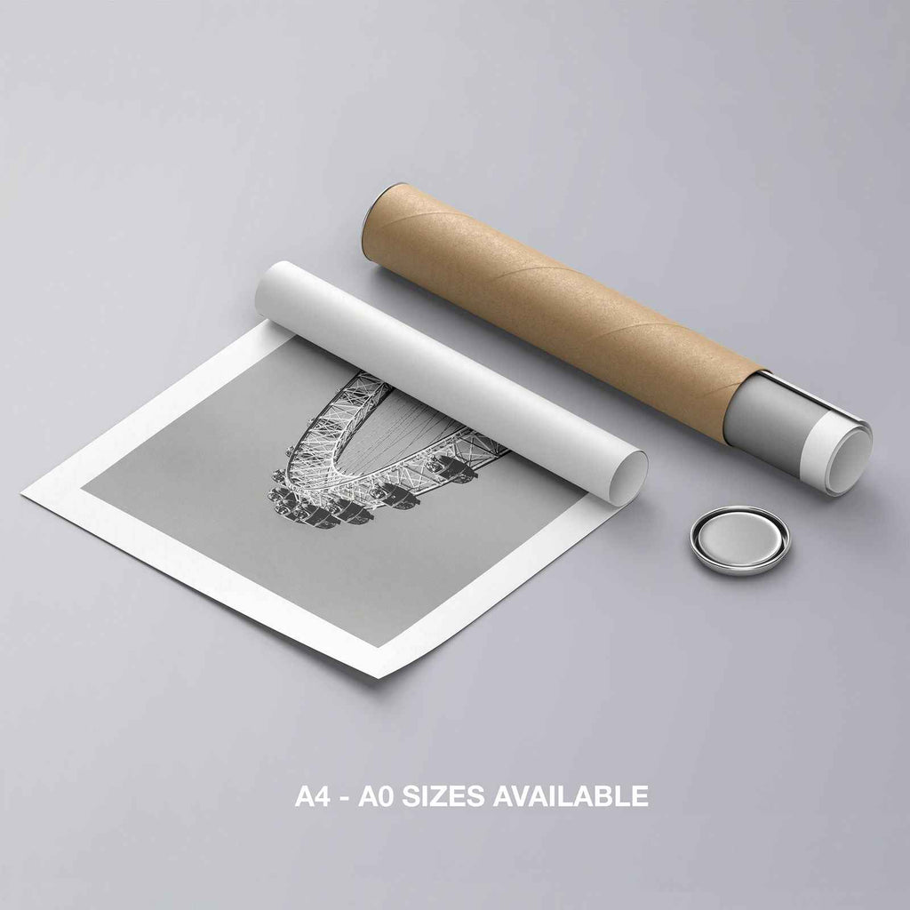 London Eye Monochrome Travel - Rolled Poster Wall Art Print | House Prints