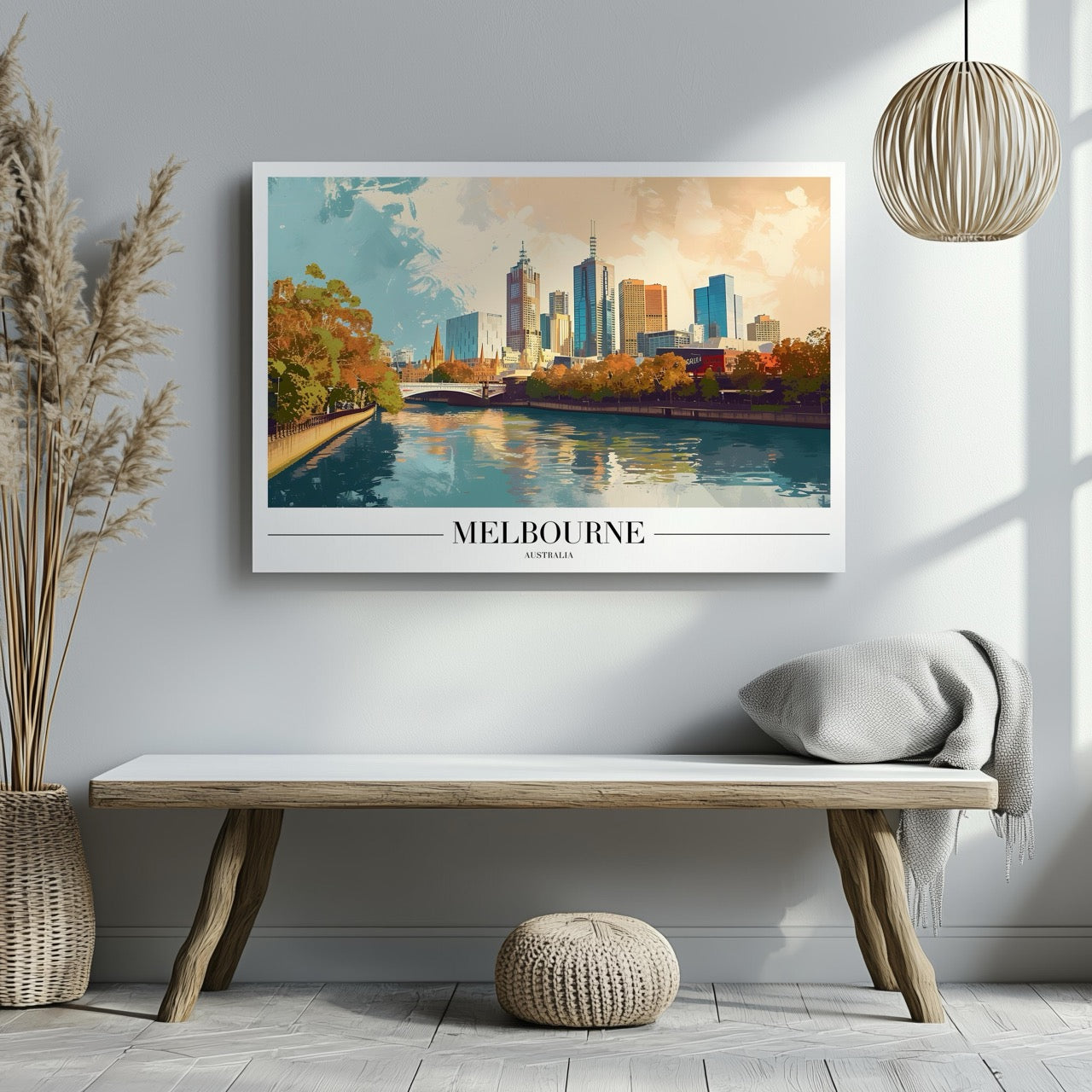 Melbourne Australia City World Travel - Framed Canvas Wall Art Print - House Prints