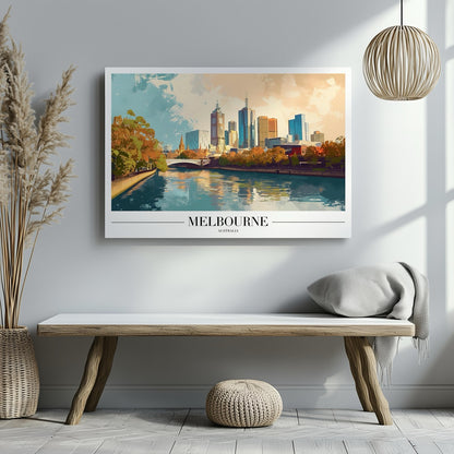 Melbourne Australia City World Travel - Framed Canvas Wall Art Print - House Prints