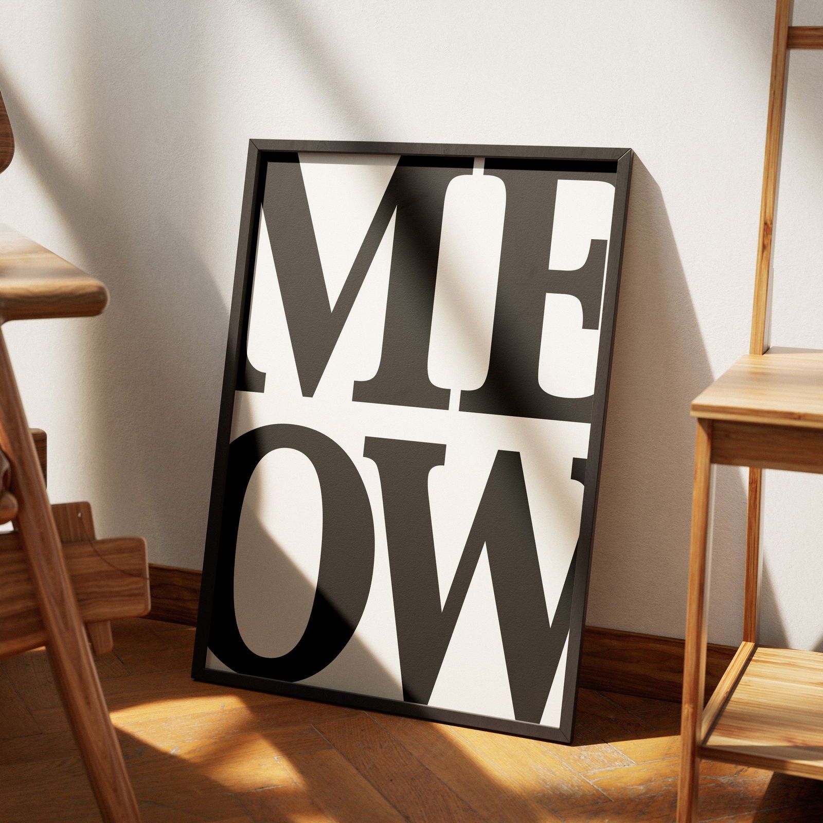 MEOW Cat Black Typography Art - Rolled Poster Wall Art Print - House Prints