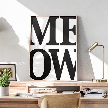 MEOW Cat Black Typography Art - Rolled Poster Wall Art Print - House Prints