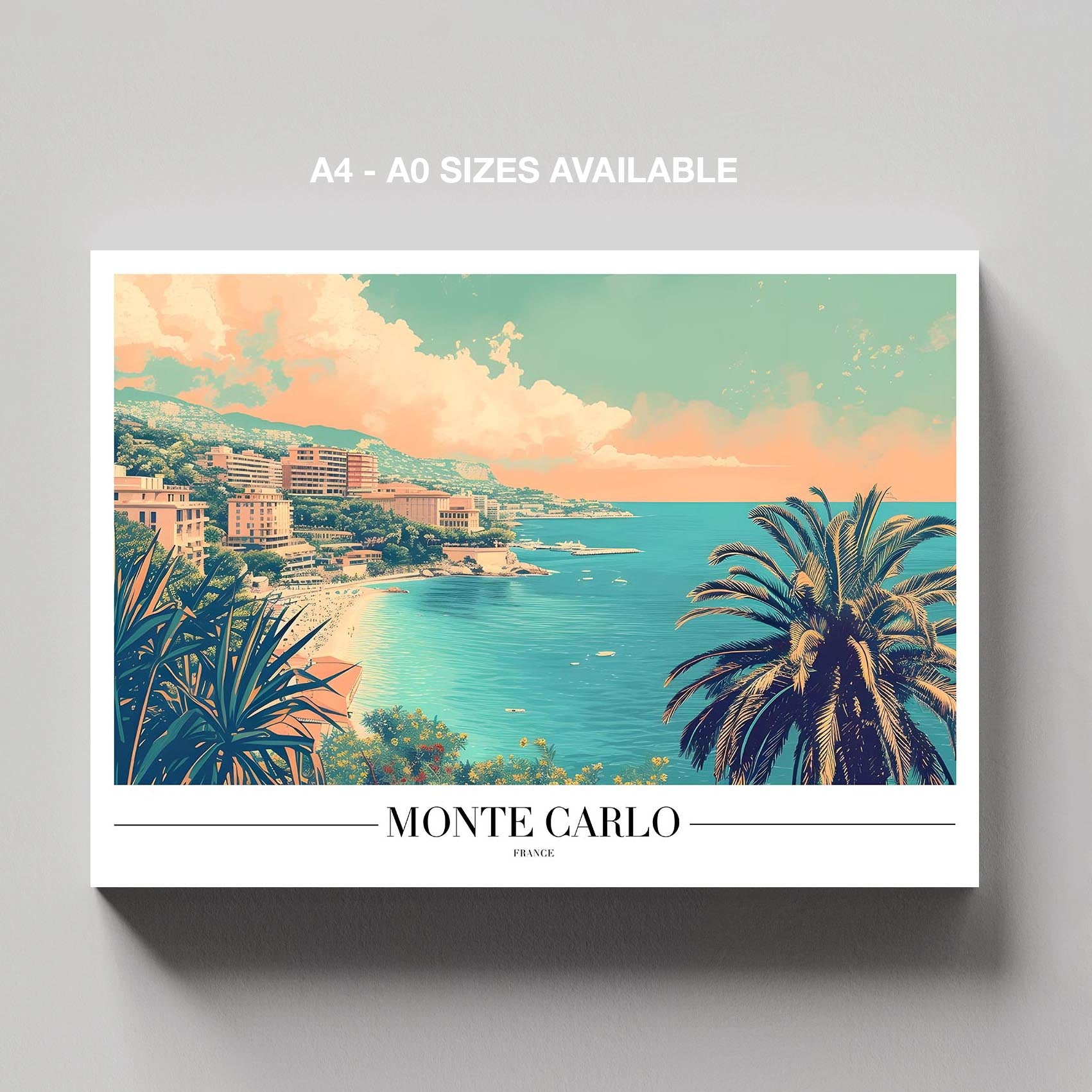 Serene Monte Carlo Beach World Travel - Framed Canvas Wall Art Print - House Prints
