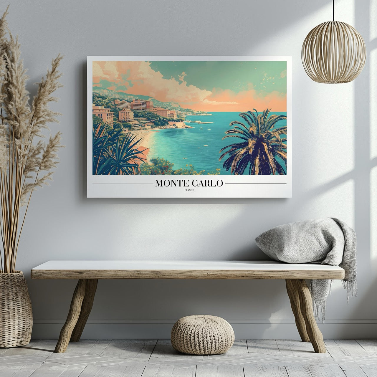 Serene Monte Carlo Beach World Travel - Framed Canvas Wall Art Print - House Prints