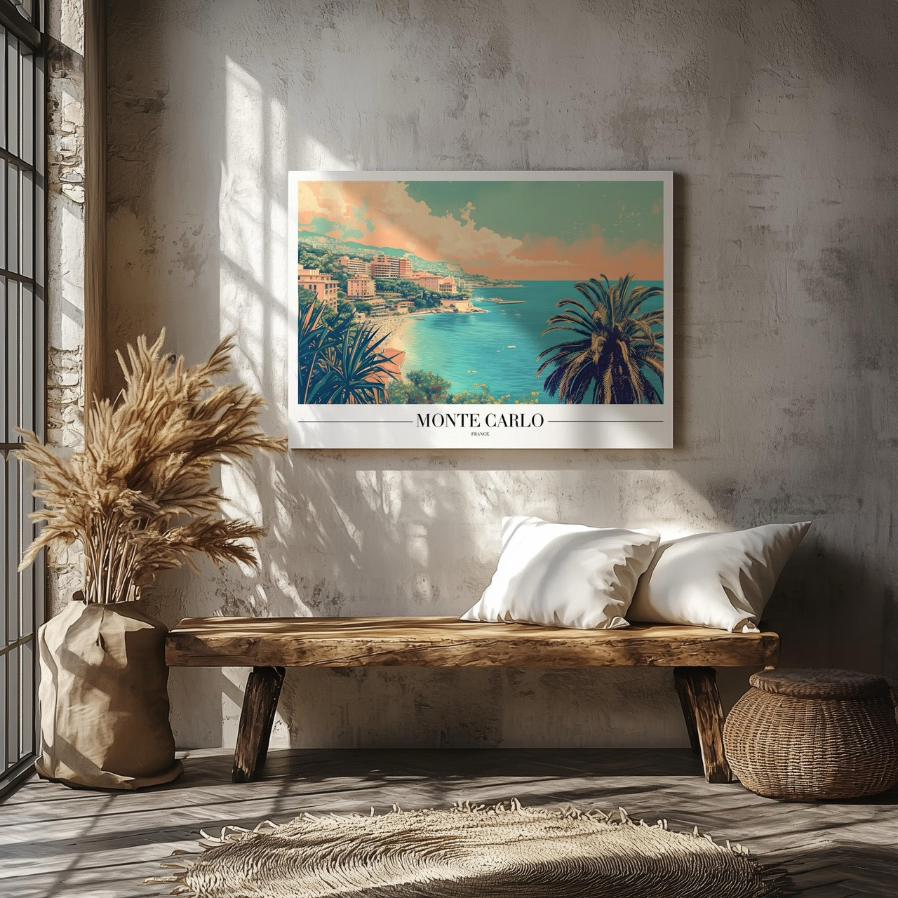Serene Monte Carlo Beach World Travel - Framed Canvas Wall Art Print - House Prints