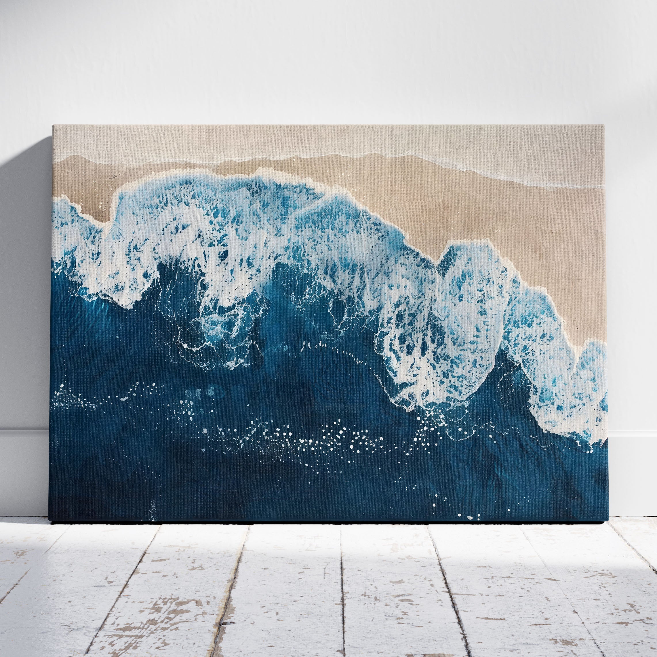 Majestic Waves Meeting Shoreline - Framed Canvas Wall Art Print | House Prints
