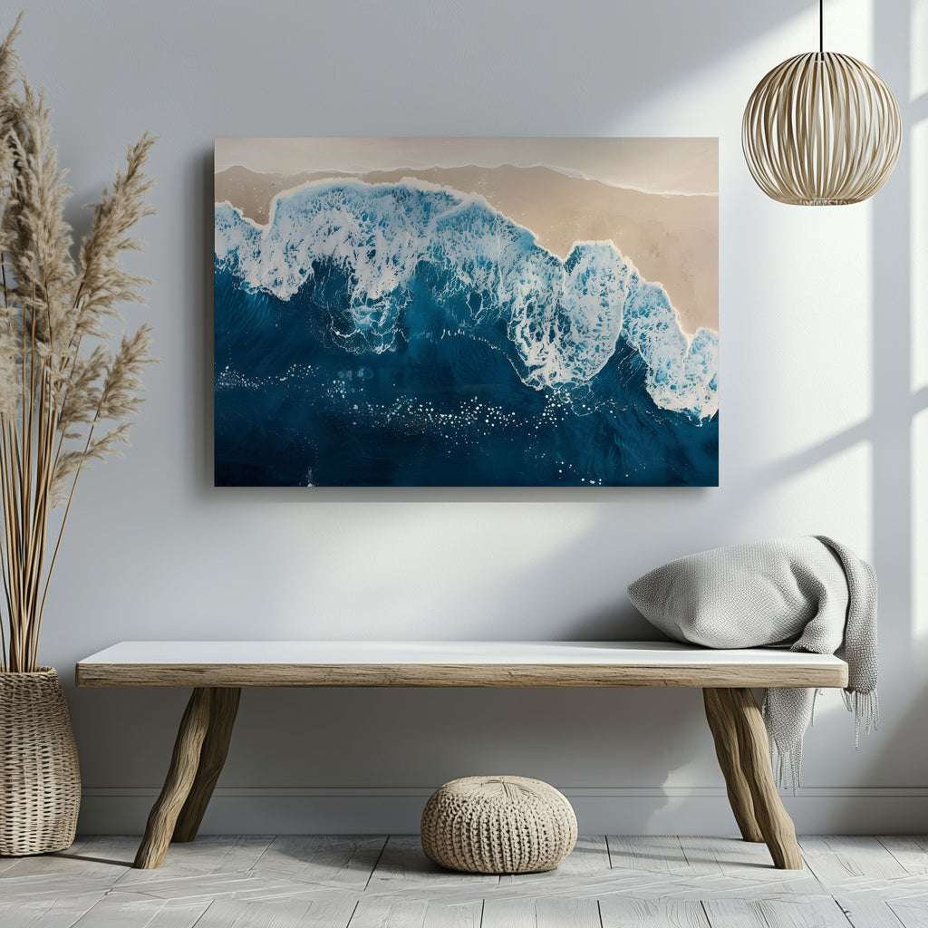 Majestic Waves Meeting Shoreline - Framed Canvas Wall Art Print | House Prints
