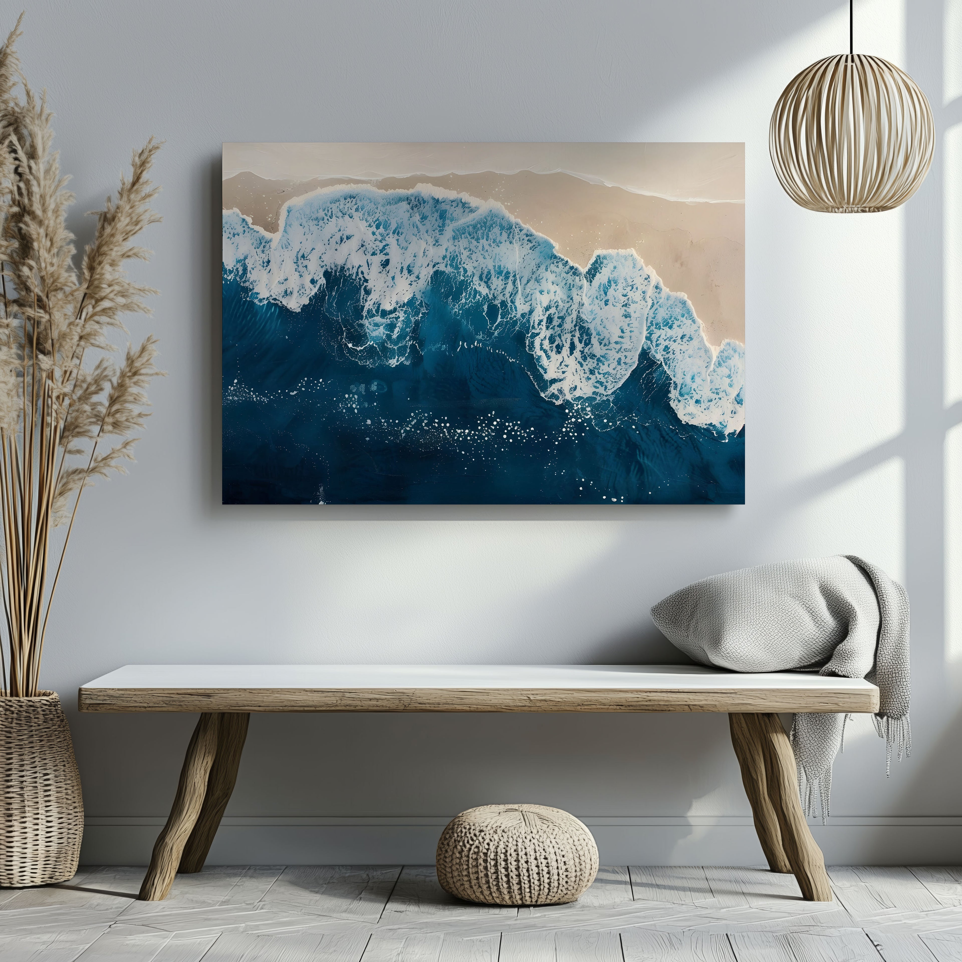 Majestic Waves Meeting Shoreline - Framed Canvas Wall Art Print | House Prints