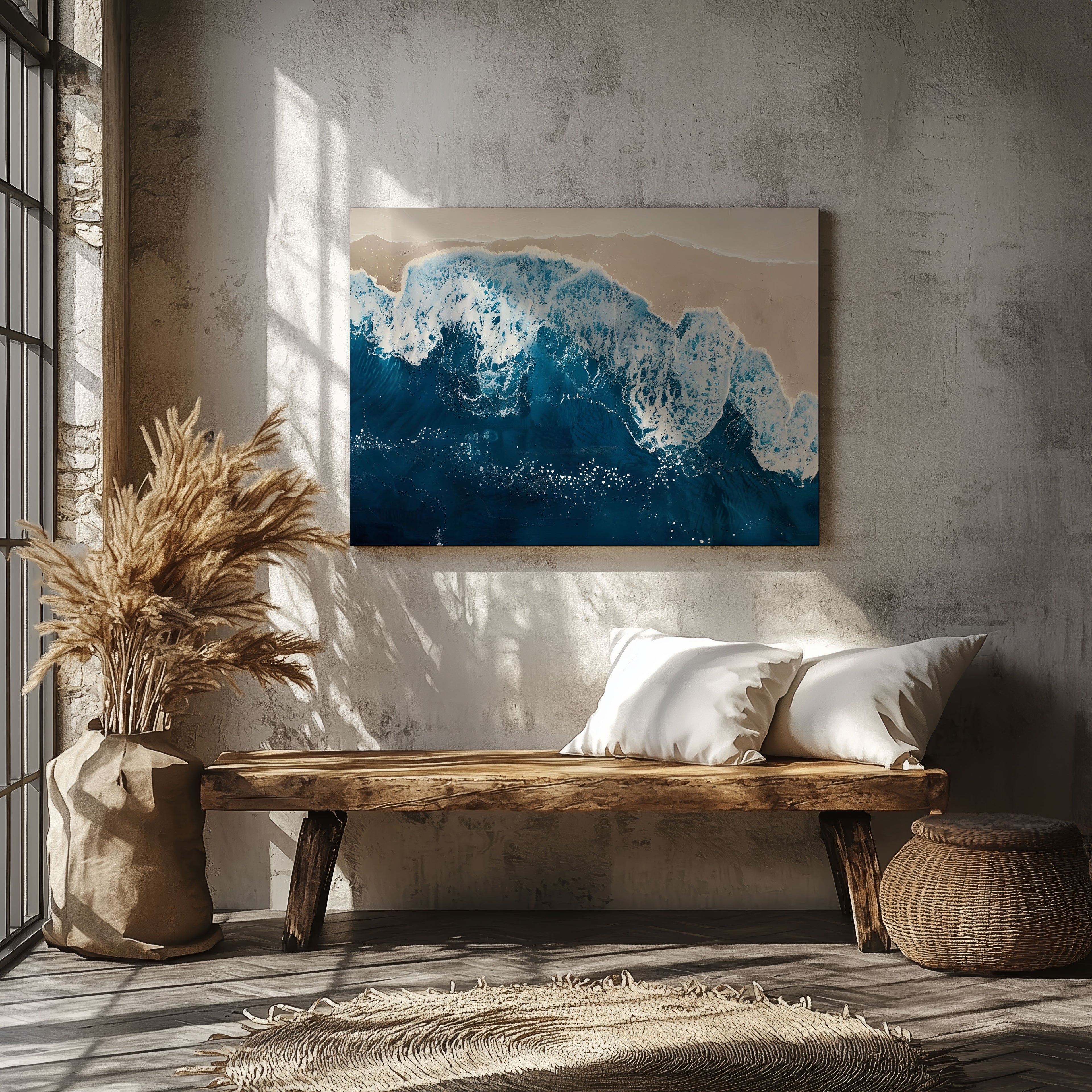 Majestic Waves Meeting Shoreline - Framed Canvas Wall Art Print | House Prints