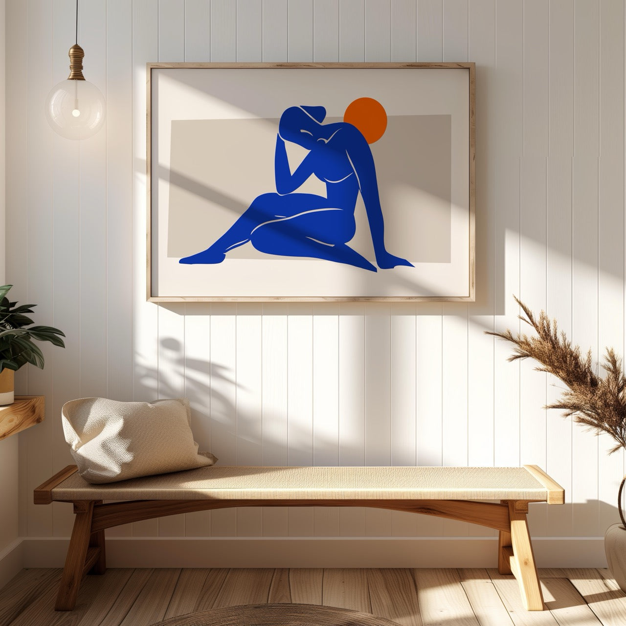 Minimalist Abstract Blue Figure with Sun - Rolled Poster Wall Art Print | House Prints