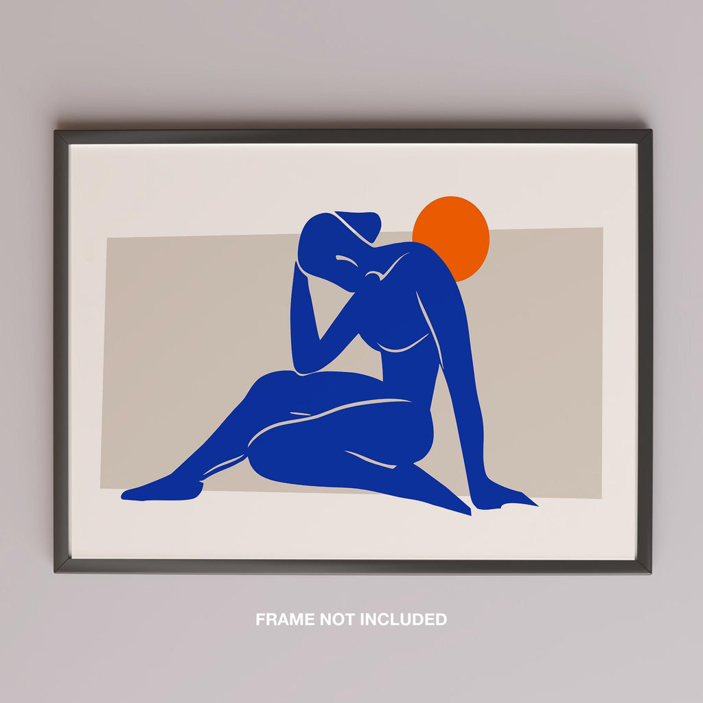 Minimalist Abstract Blue Figure with Sun - Rolled Poster Wall Art Print | House Prints