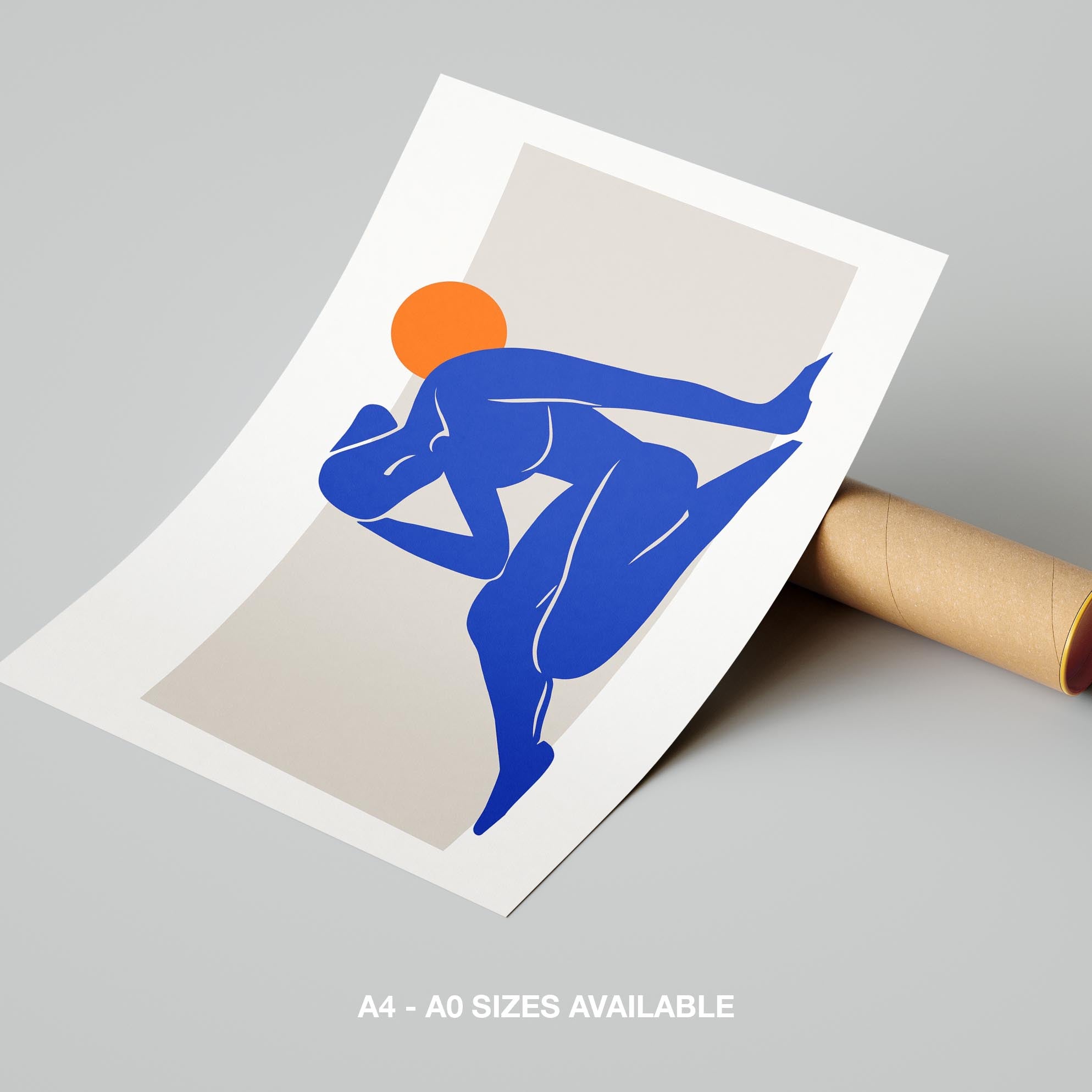 Minimalist Abstract Blue Figure with Sun - Rolled Poster Wall Art Print | House Prints