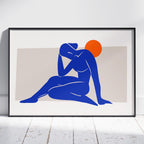 Minimalist Abstract Blue Figure with Sun - Rolled Poster Wall Art Print | House Prints