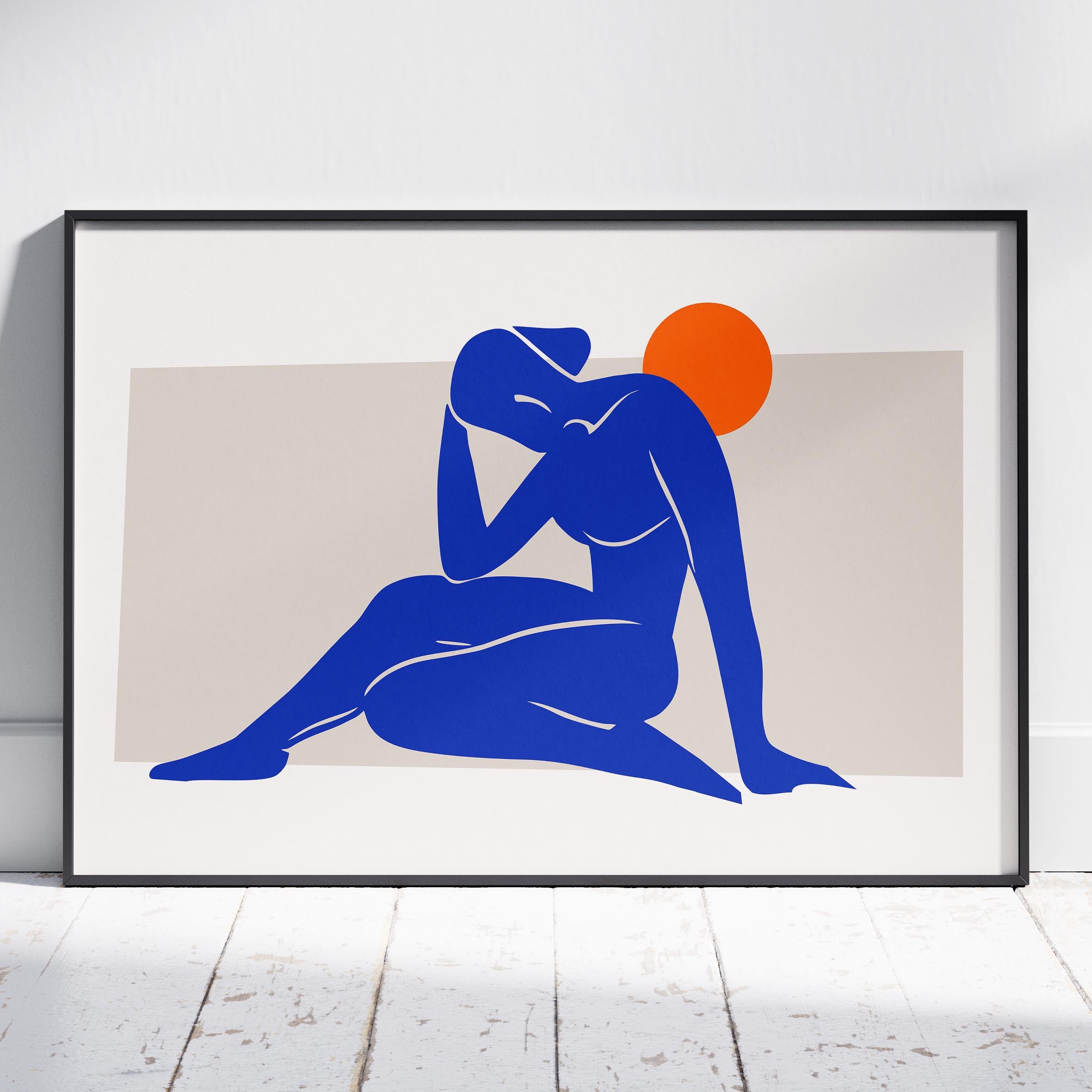Minimalist Abstract Blue Figure with Sun - Rolled Poster Wall Art Print | House Prints