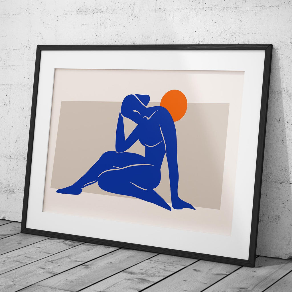 Minimalist Abstract Blue Figure with Sun - Rolled Poster Wall Art Print | House Prints