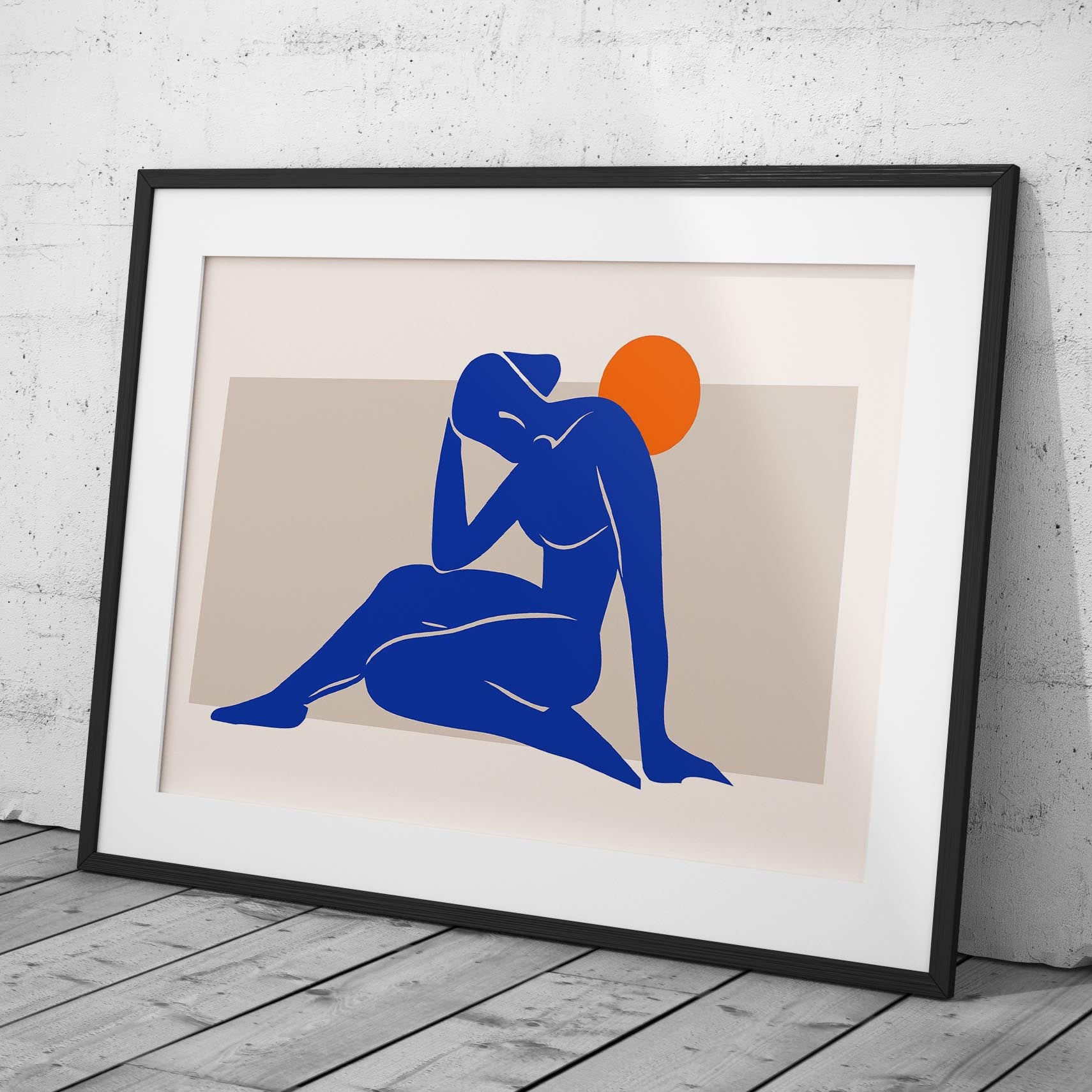Minimalist Abstract Blue Figure with Sun - Rolled Poster Wall Art Print | House Prints